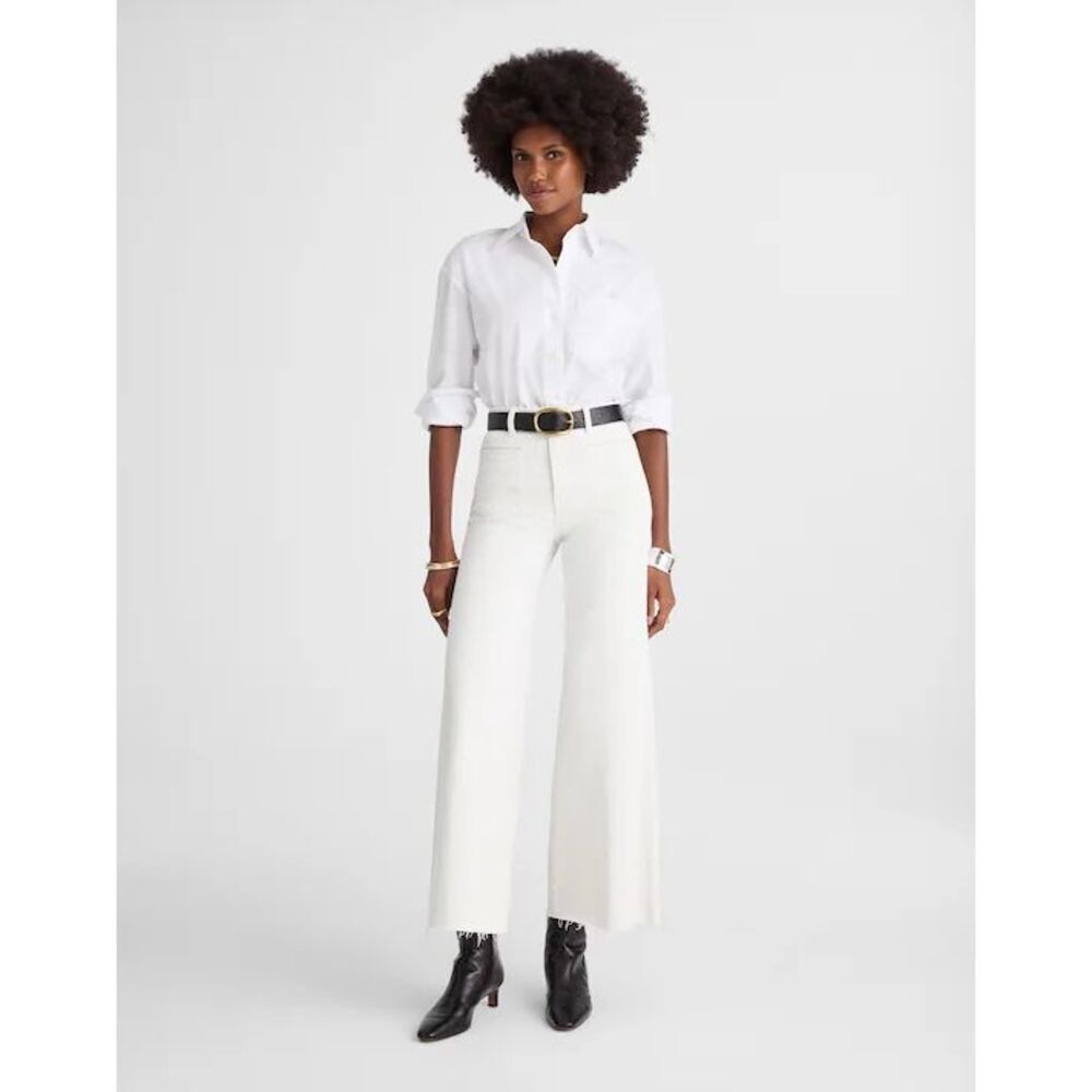 Madewell Flared Wide-Leg Crop Jeans Vintage Ivory Stretch High Rise Size 26 NWT
